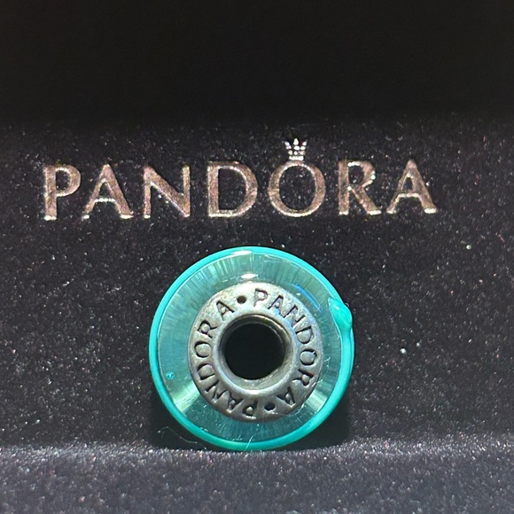 PANDORA Murano Glass Bead - Clear with teal ribbon (SS) (Retired) - Picture 4 of 4
